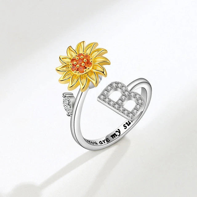 Anillo giratorio girasol con inicial - Moroveta