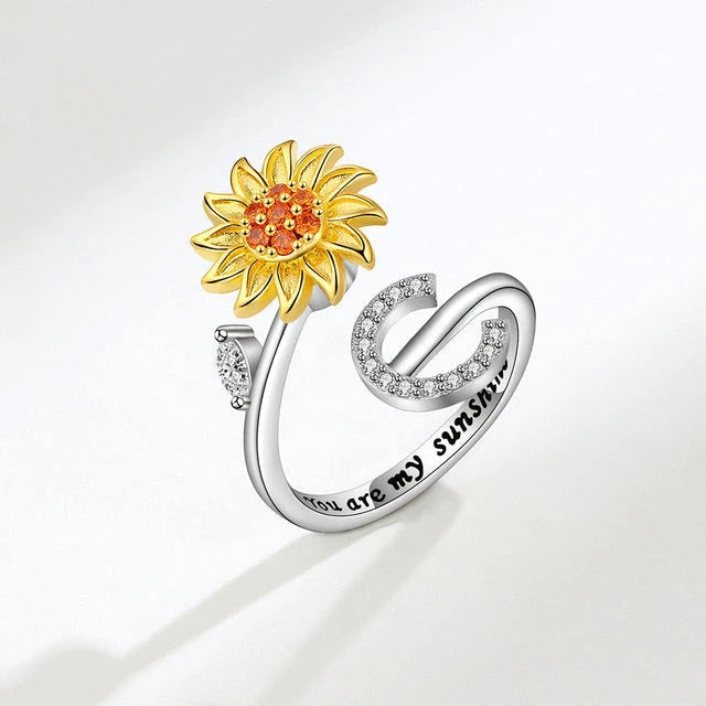 Anillo giratorio girasol con inicial - Moroveta