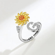 Cargar imagen en el visor de la galería, Anillo giratorio girasol con inicial - Moroveta