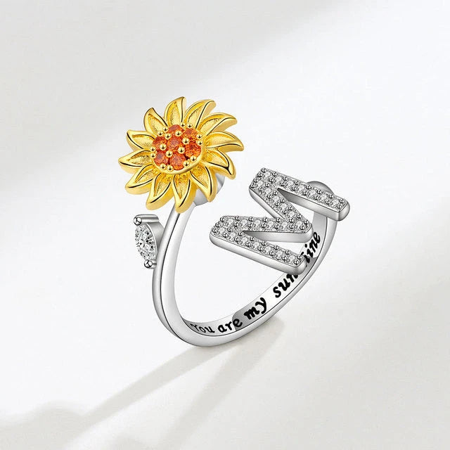 Anillo giratorio girasol con inicial - Moroveta