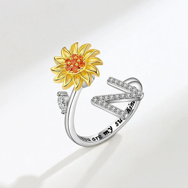 Anillo giratorio girasol con inicial - Moroveta