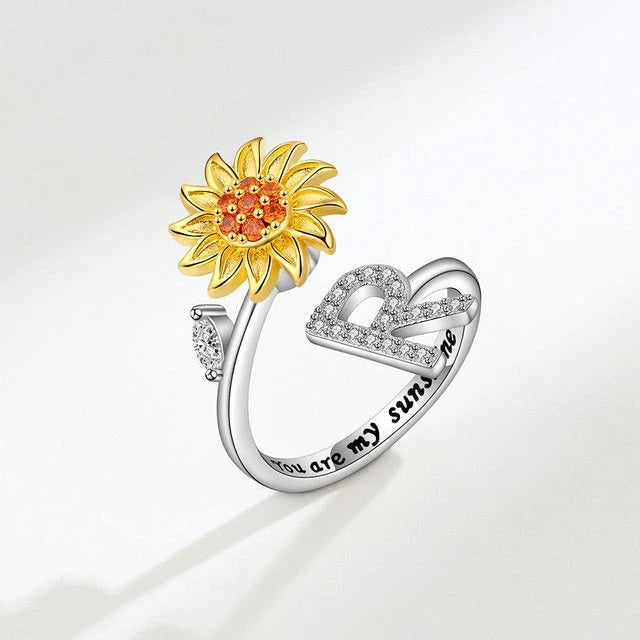 Anillo giratorio girasol con inicial - Moroveta