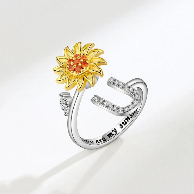 Anillo giratorio girasol con inicial - Moroveta