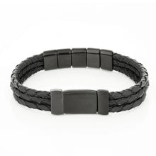 Cargar imagen en el visor de la galería, Lederarmband mit gravierten schwarzen Namensbeads - Moroveta